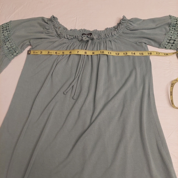 Love By Chesley Seafoam Green Off Shoulder Short Sleeve Mini Dress Boho Size S - Picture 9 of 10